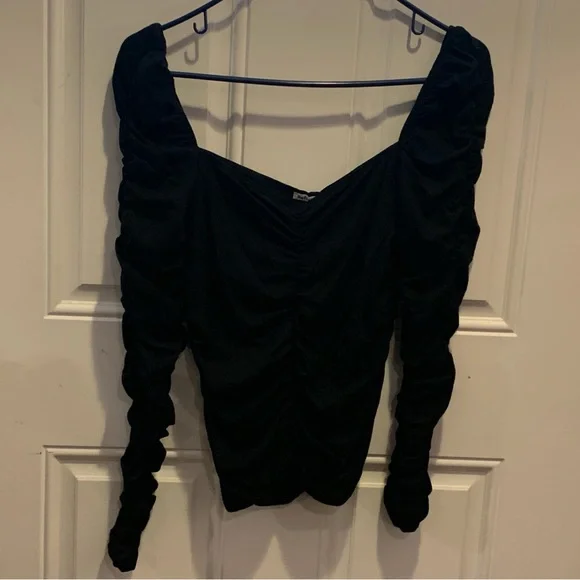 Reformation Black Ruched Long Sleeve Fitted Blouse Top Size M - Picture 1 of 6